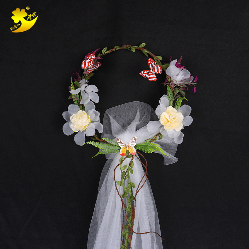 Wholesale forest-themed bridal wreath headscarves, mesh headwear, seaside photo headwear, 2018 new butterfly and cherry blossom headscarves details Picture