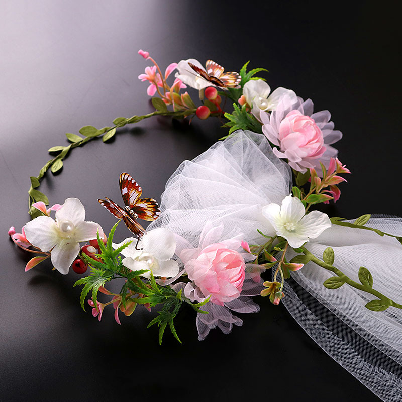 Korean bride forest style 2018 new veil beach photo bow garland veil light pink princess veil