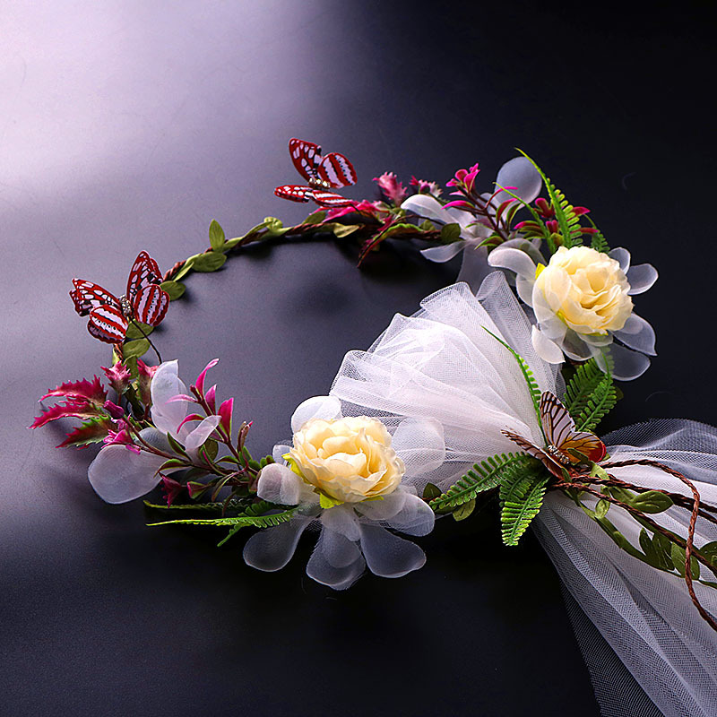 Wholesale forest-themed bridal wreath headscarves, mesh headwear, seaside photo headwear, 2018 new butterfly and cherry blossom headscarves