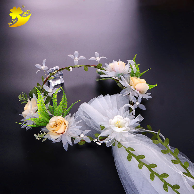 Korean-style bride wreath veil factory direct sales, travel commemorative magazine photo shoot, women's white handmade rose rattan