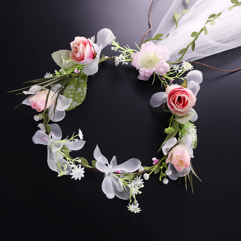 Factory direct sales of off-white mesh flower garlands, European rose simulation flower wedding gowns, headscarves, and Hawaiian photo headwear for brides Specification image