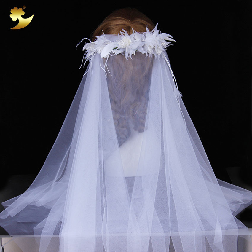 Design new European and American double-layer beige chrysanthemum bridal white wedding dress, garland veil, children's princess dress and headwear