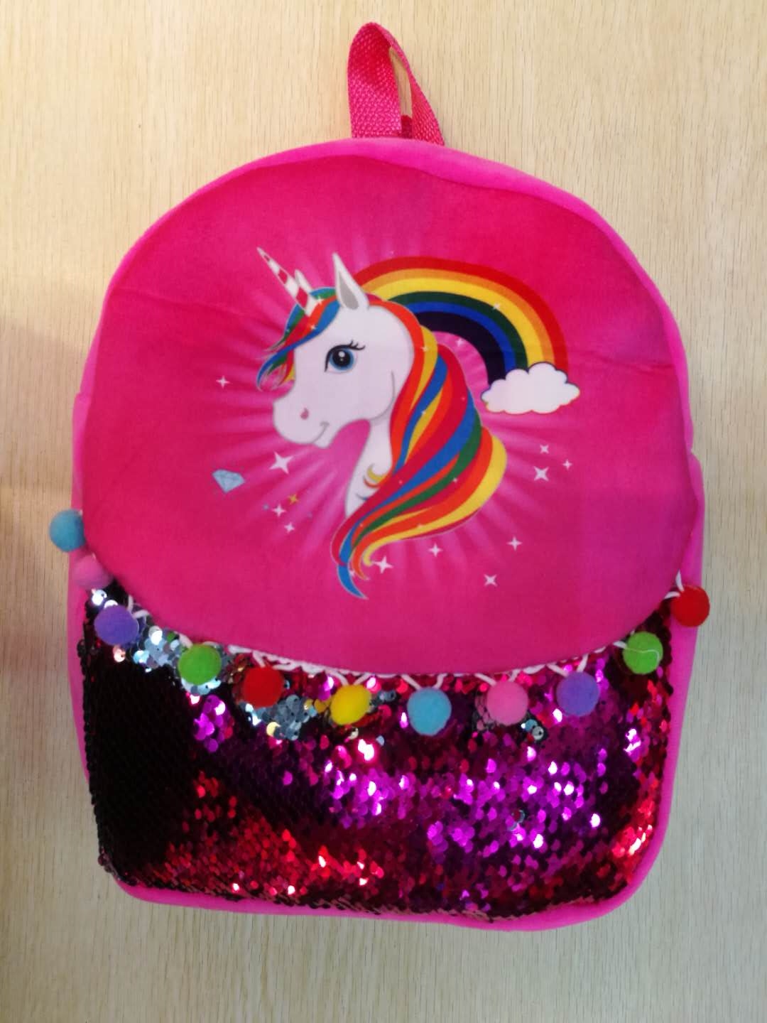 Children's backpack; Children's sequined backpack; Doll backpack; Plush schoolbag; Unicorn backpack
