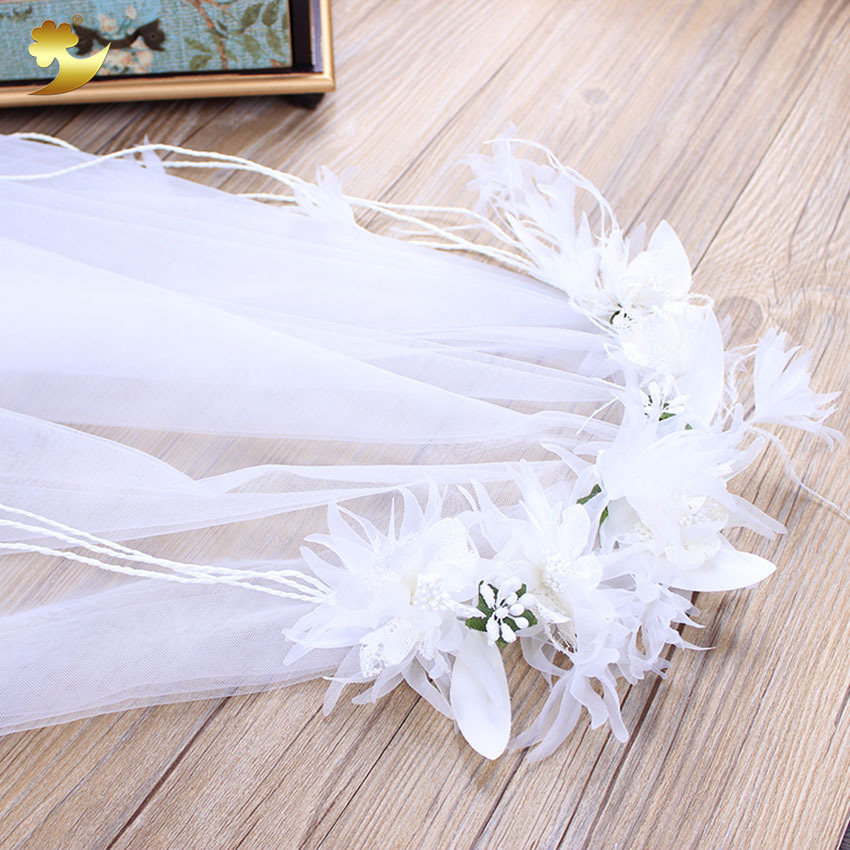 Design new European and American double-layer beige chrysanthemum bridal white wedding dress, garland veil, children's princess dress and headwear Application Scenario