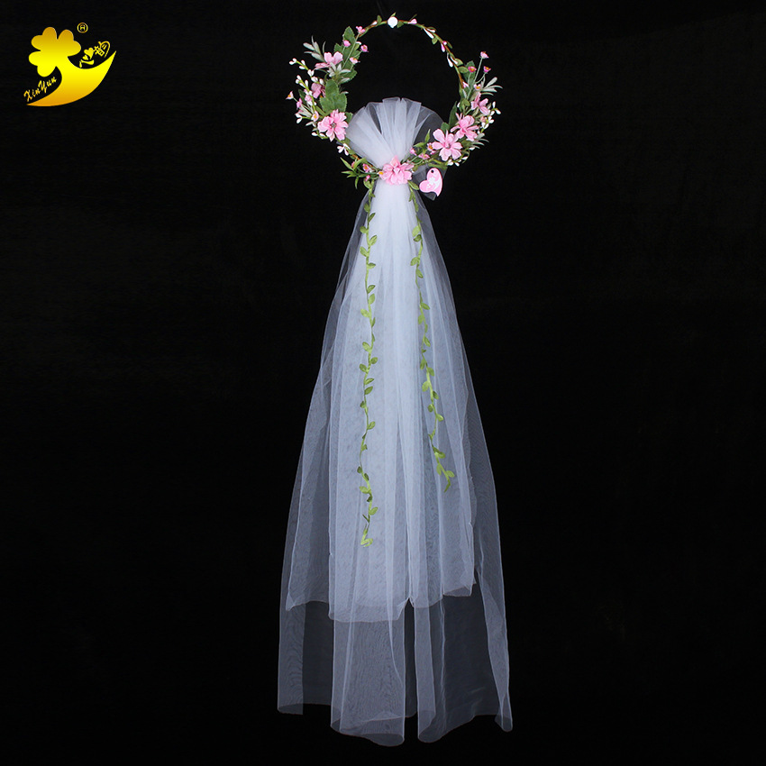 New bride veils from Japan and South Korea, seaside vacation photography, light pink veils, handcrafted simple double-layer forest-themed hair accessories wholesale Specification image