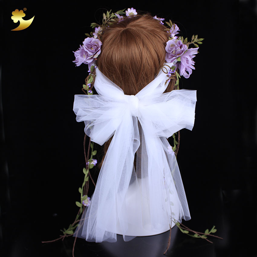 European and American purple fringed veil for brides, hand-woven dark purple rose wedding dress and dress garland veil