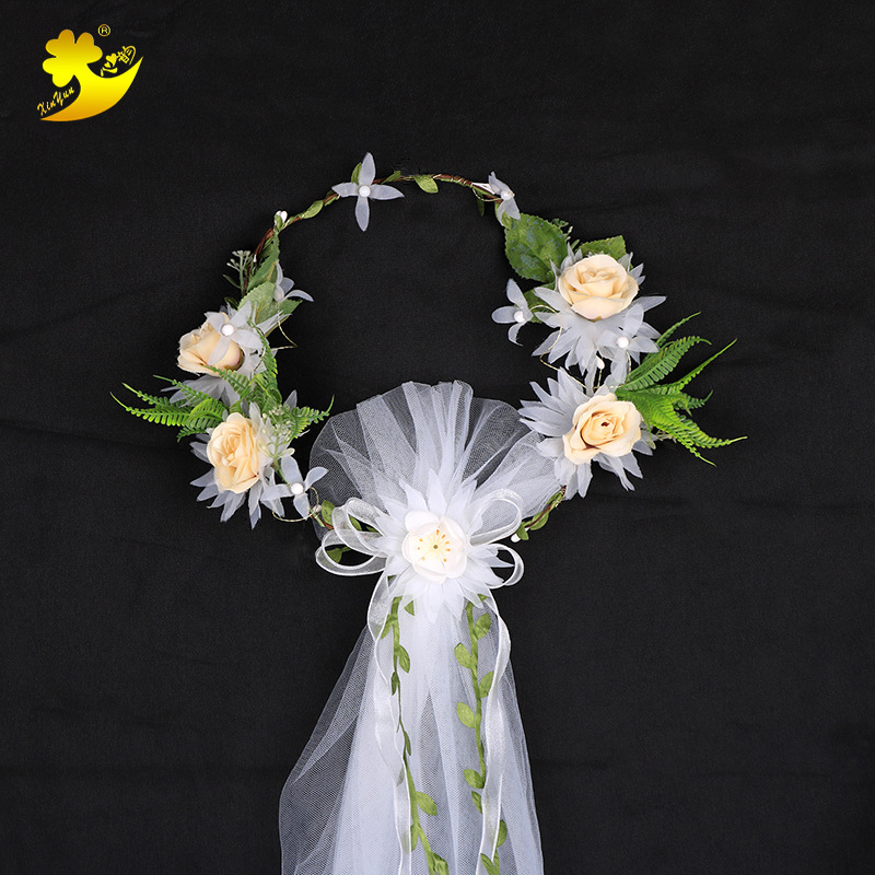 Korean-style bride wreath veil factory direct sales, travel commemorative magazine photo shoot, women's white handmade rose rattan details Picture