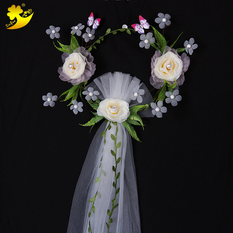 Korean forest-themed bridal veil, purple-red butterfly bud veil, seaside photo studio photography, wedding dress accessories Application Scenario