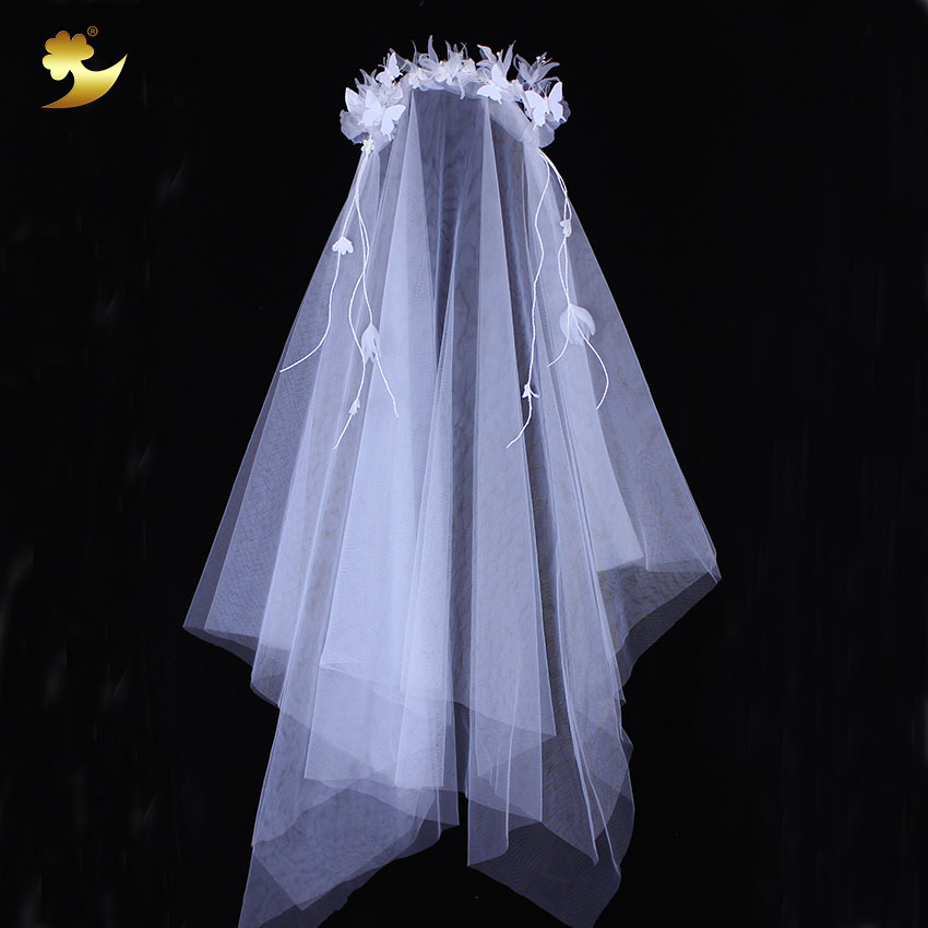 Direct sales of white Phalaenopsis headwear, Korean-style bride's handcrafted net gauze butterfly wedding dress and dress garland veil in stock