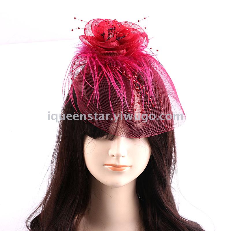 Exaggerated ostrich top hat, feather hairpin, ball performance, face cover net hat, feather decoration, headwear and hairpin