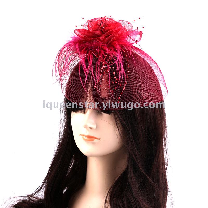 Exaggerated ostrich top hat, feather hairpin, ball performance, face cover net hat, feather decoration, headwear and hairpin details Picture