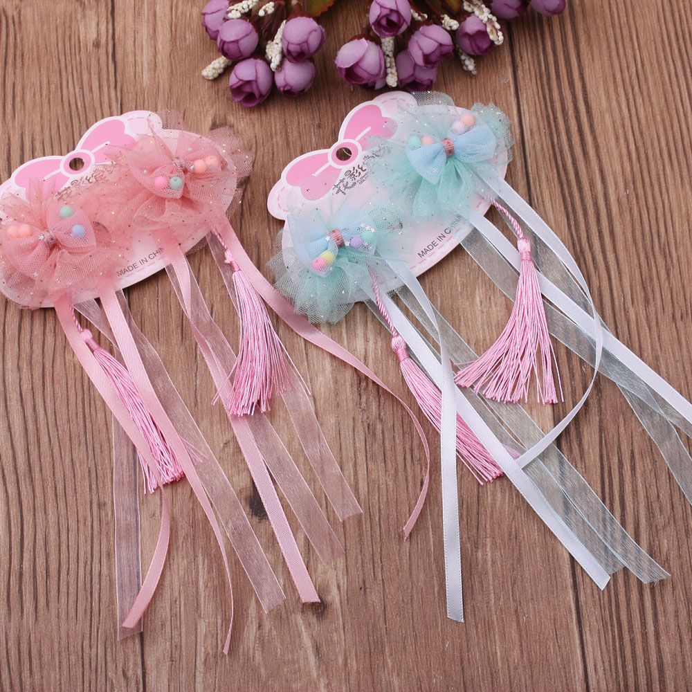 10 yuan tienda accesorios estilo antiguo arco clip de pelo streamers para niñas accesorios de pelo vintage hantraje cabeza accesorios details Picture