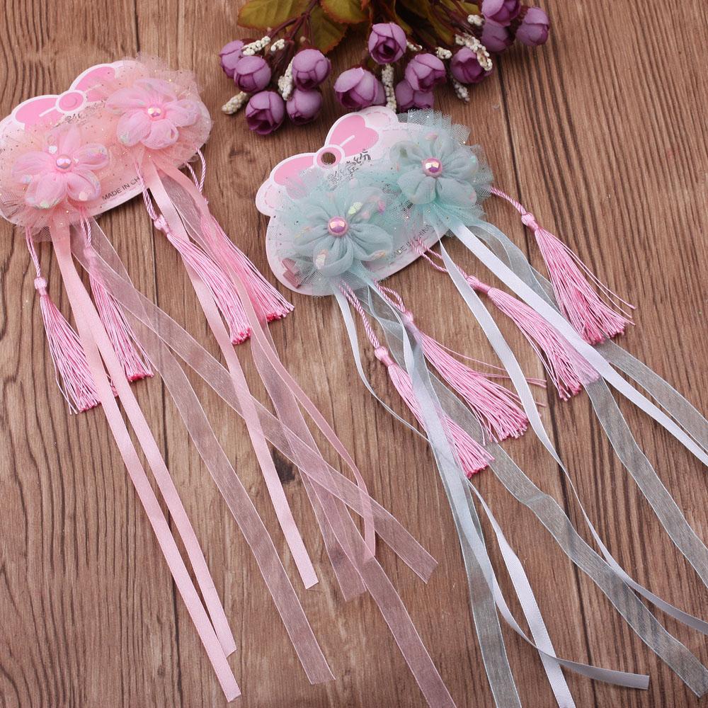 10 yuan tienda accesorios estilo antiguo arco clip de pelo streamers para niñas accesorios de pelo vintage hantraje cabeza accesorios Application Scenario