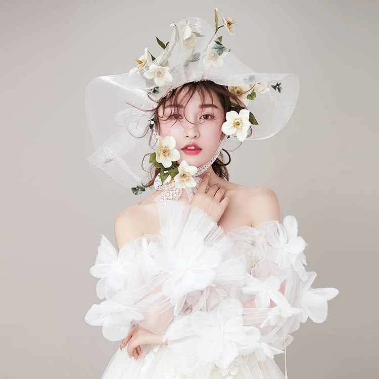 Xinyun Foreign Trade headwear, stage performance top hats, photo studio retro lace hats, Forest-style wedding hair accessories, wide-brimmed gauze hats