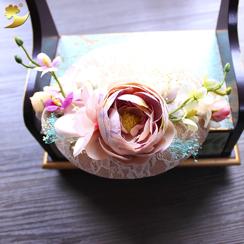 Korean-style bride, retro lace and linen top hat, headwear, wedding photo studio shoot, small hat, elegant and sweet hat