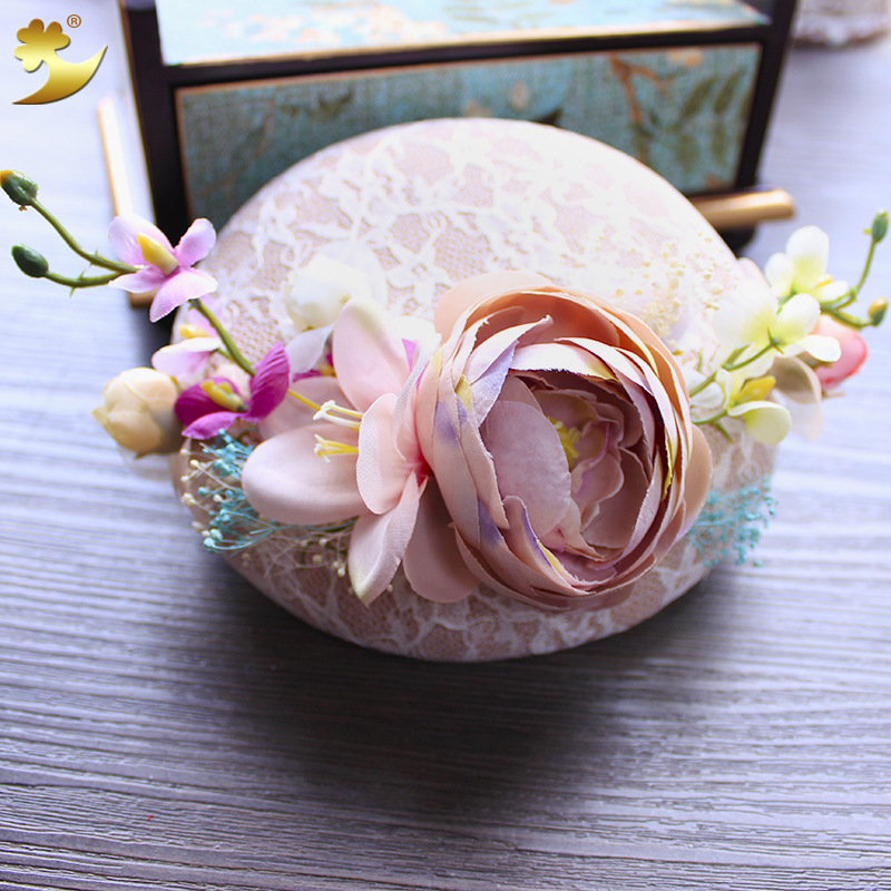 Korean-style bride, retro lace and linen top hat, headwear, wedding photo studio shoot, small hat, elegant and sweet hat Specification image