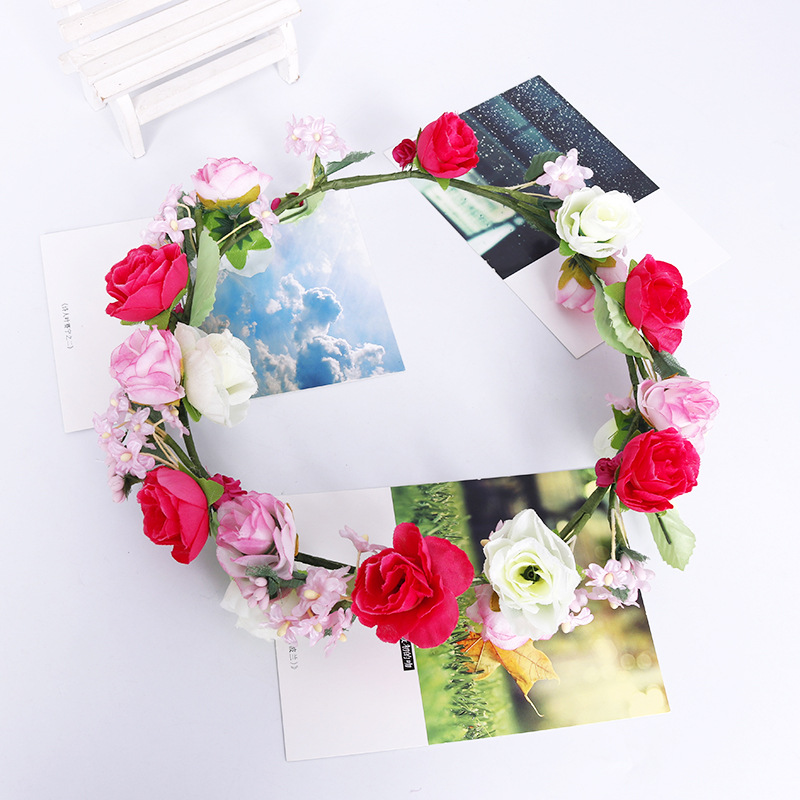 Xinyun Factory Direct sales of garland bride headwear, European and American Bohemian summer pink hair bands, Hawaiian headwear accessories Specification image