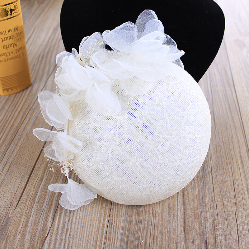 European and American retro top hat, beige starry sky dried flower dome top hat, bride's dress hat and accessories