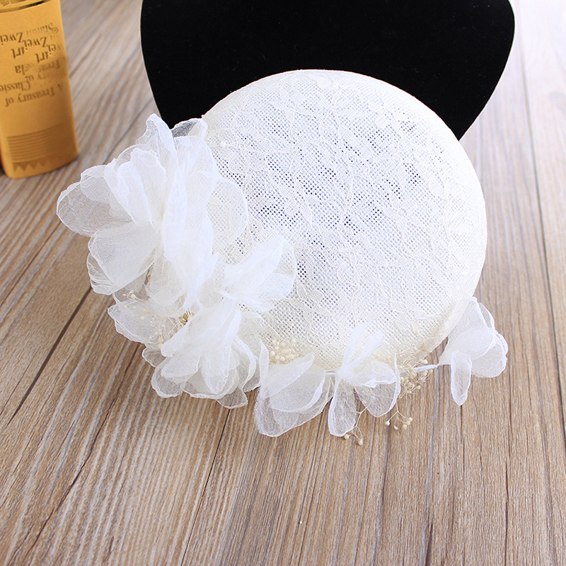 European and American retro top hat, beige starry sky dried flower dome top hat, bride's dress hat and accessories details Picture