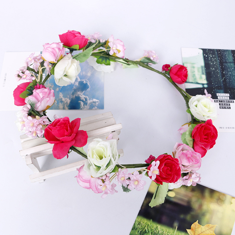 Xinyun Factory Direct sales of garland bride headwear, European and American Bohemian summer pink hair bands, Hawaiian headwear accessories details Picture