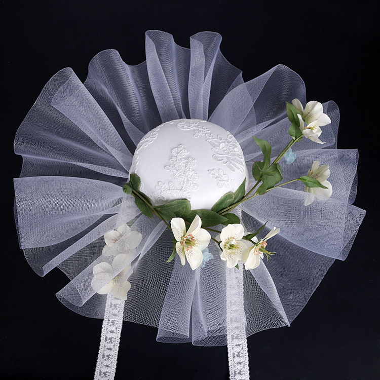 Xinyun Foreign Trade headwear, stage performance top hats, photo studio retro lace hats, Forest-style wedding hair accessories, wide-brimmed gauze hats Specification image