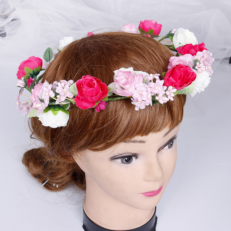 Xinyun Factory Direct sales of garland bride headwear, European and American Bohemian summer pink hair bands, Hawaiian headwear accessories
