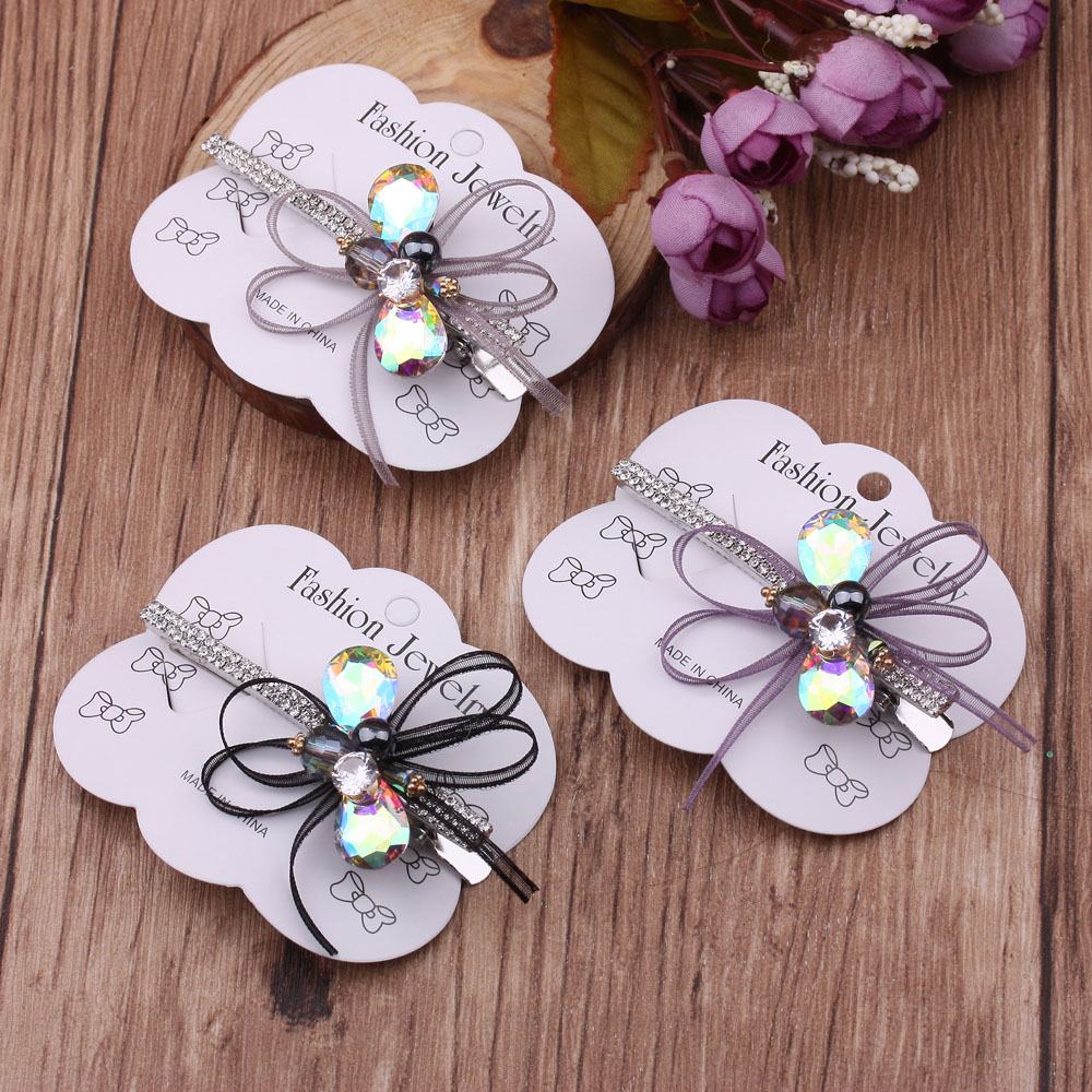 10-yuan store accessories, Dongdaemun luxury headwear, rhinestone bow hair clips, adult women's hair accessories, side clips, duckbill clips Specification image