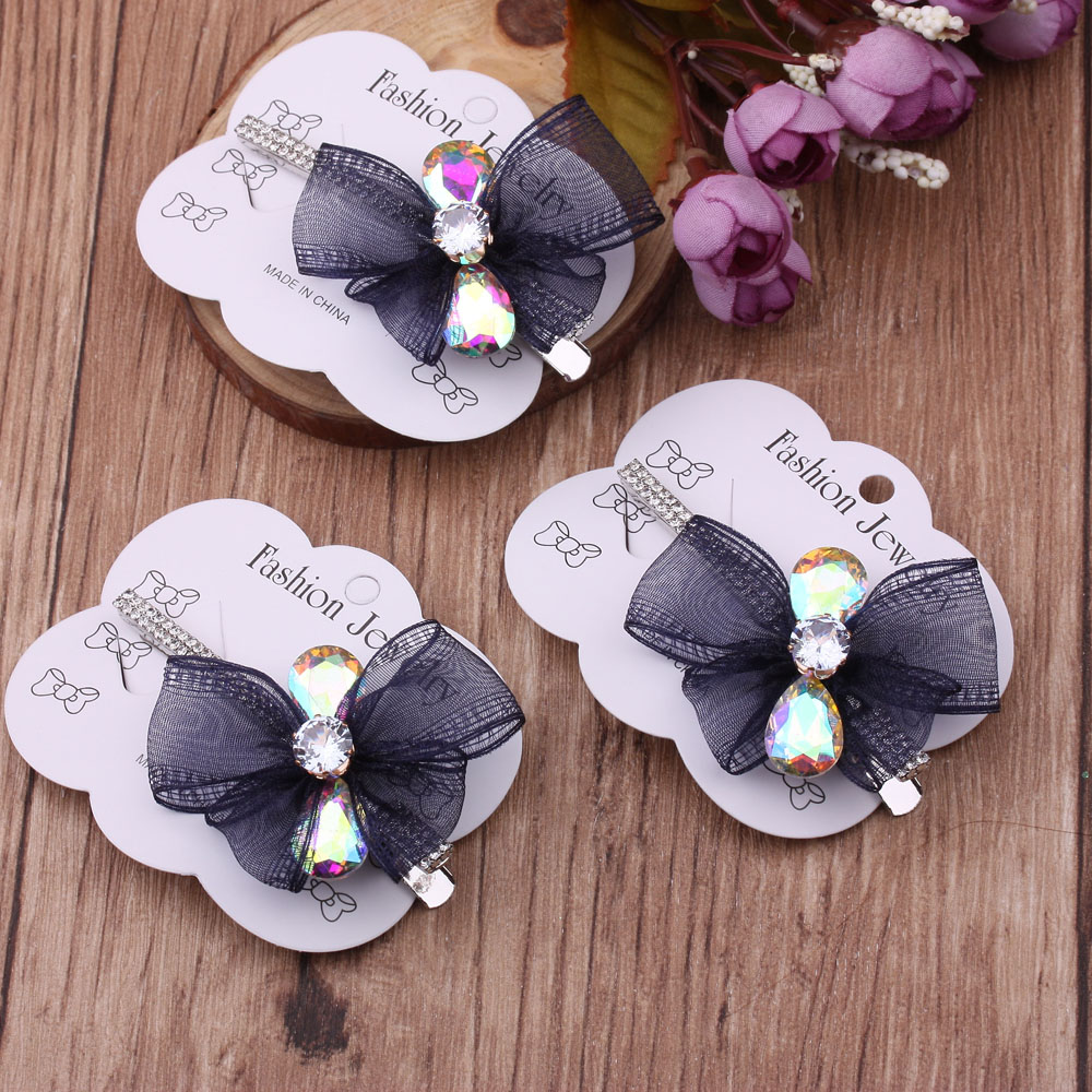10-yuan store accessories, Dongdaemun luxury headwear, rhinestone bow hair clips, adult women's hair accessories, side clips, duckbill clips Application Scenario
