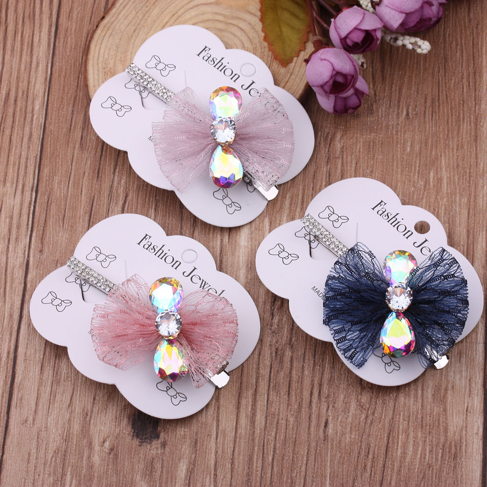 10-yuan store accessories, Dongdaemun luxury headwear, rhinestone bow hair clips, adult women's hair accessories, side clips, duckbill clips
