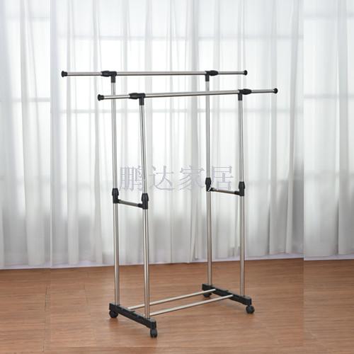 厂家直销 落地伸缩双杆晾衣架 不锈钢可折叠移动晒衣架外贸礼品