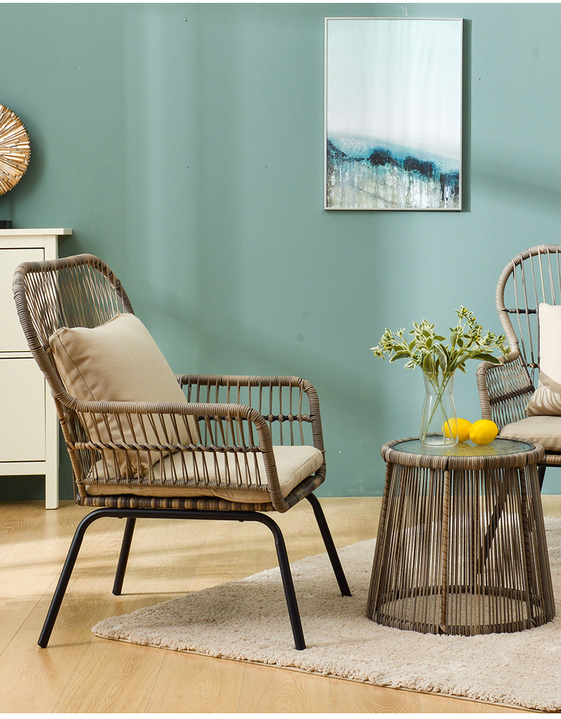 野人谷阳台桌椅小茶几现代简约休闲藤椅三件套欧式靠背椅铁艺组合