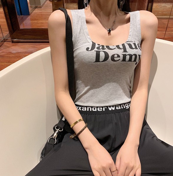  港味无袖印花字母夏外穿背心+显瘦束脚休闲宽松长裤