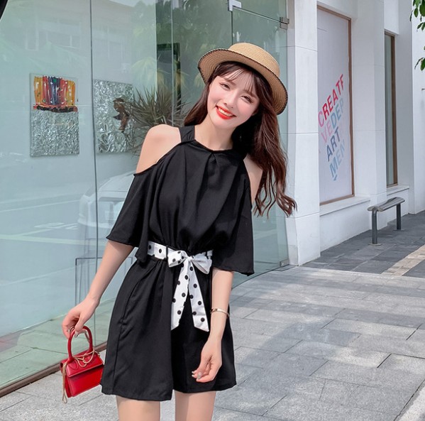 Matcha green retro off-the-shoulder high-waisted jumpsuit for women, a youthful and casual wide-leg two-piece set Specification image
