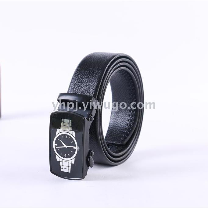 Nuevo estilo de moda hombre reloj automático hebilla lichi patrón envoltura borde resistente a rasguño cinturón de fábrica directa correa de negocios Specification image