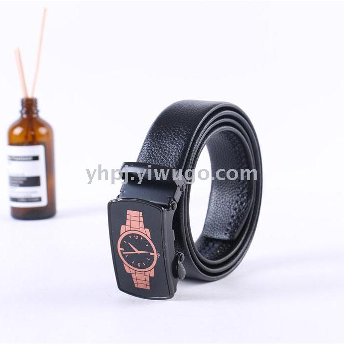 Nuevo estilo de moda hombre reloj automático hebilla lichi patrón envoltura borde resistente a rasguño cinturón de fábrica directa correa de negocios details Picture
