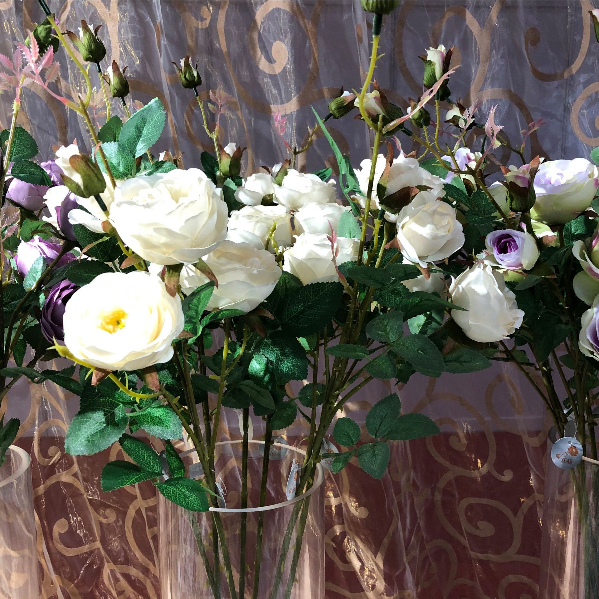 Artificial flowers, artificial lawns, artificial trees, artificial flowers, artificial lawns, artificial trees, artificial roses, happy roses, wedding decoration and arrangement, wedding flower art, home design, 6 happy roses, camellias, artificial flowers, artificial lawns, artificial trees Specification image
