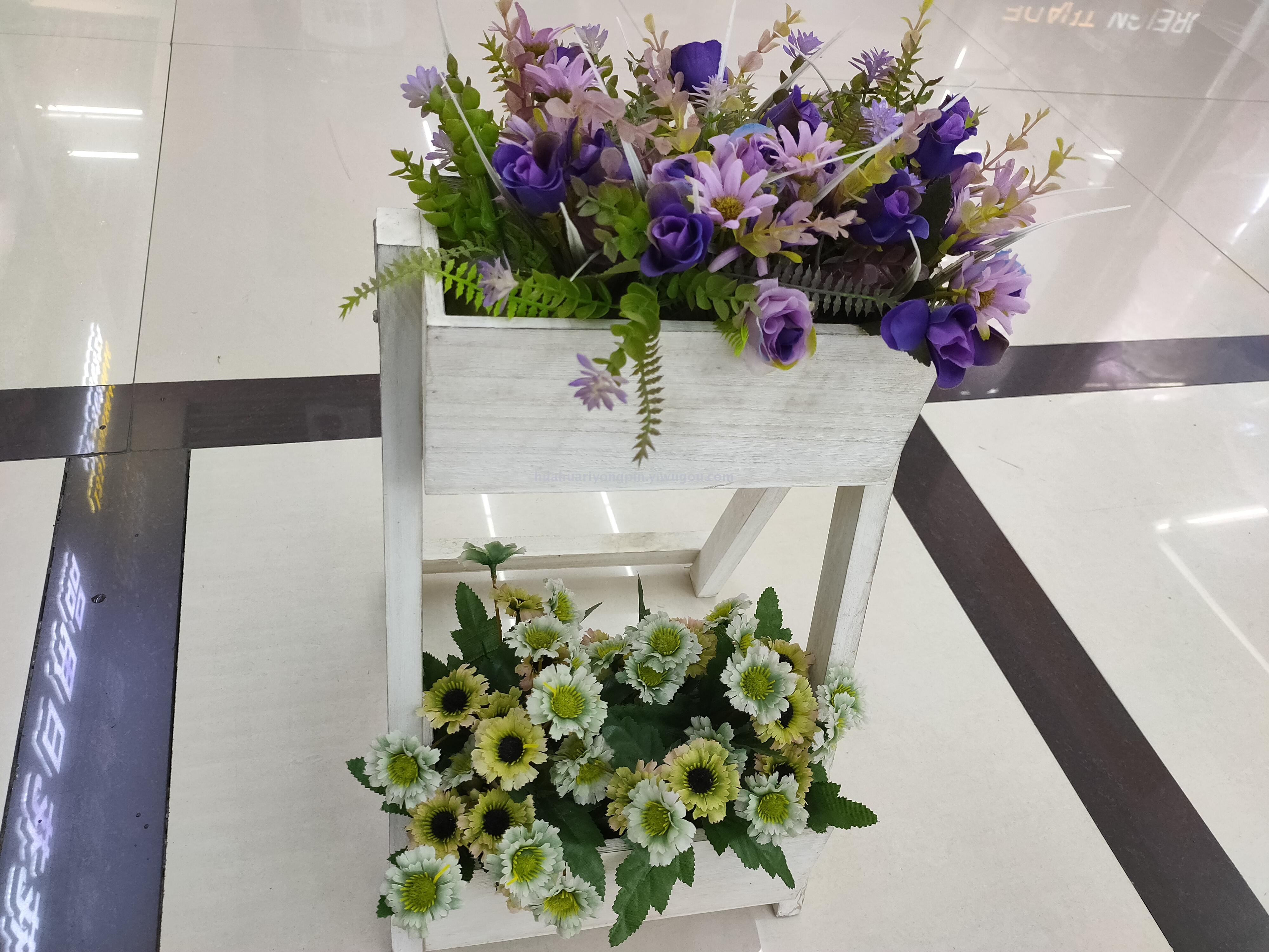 仿真花木头假花双层玫瑰花加太阳菊阳台摆件客厅装饰品生日礼物图