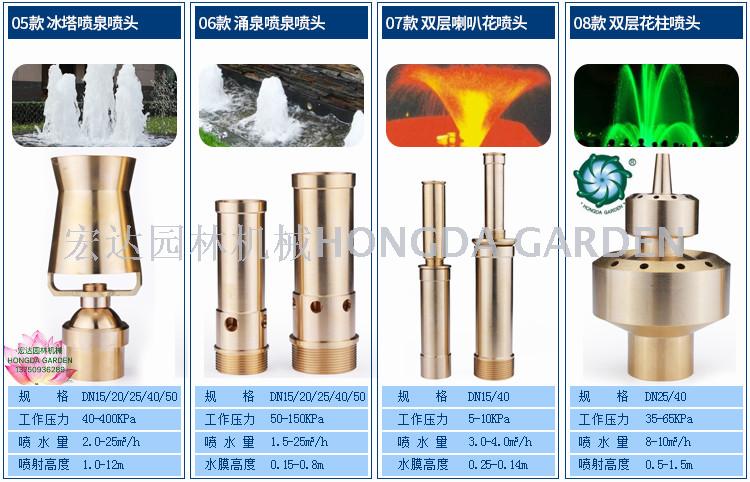 Fountain nozzles, universal mushroom-shaped gushes, cedar flower columns, fan-shaped musical water, landscape water pools, fish ponds, courtyard water spray heads details Picture