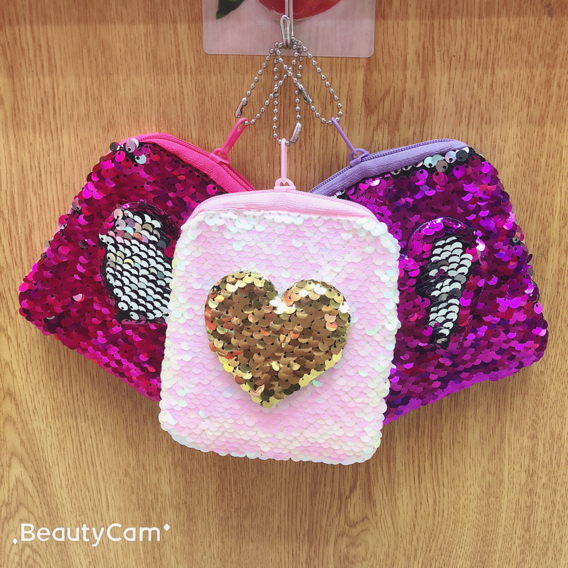 Coin wallet, plush sequined wallet, square sequined patch coin wallet, heart wallet, coin wallet full figure