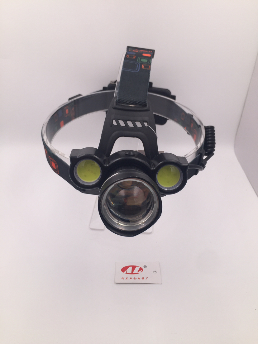 Three-head T6 bulb +COB rotating focus headlamp super bright light