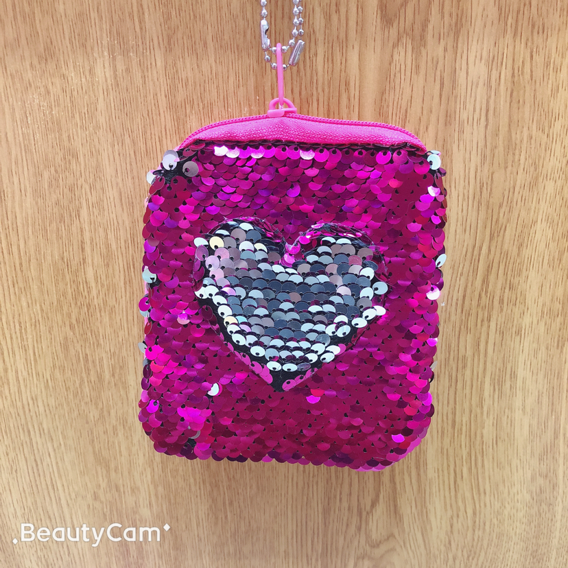 Coin wallet, plush sequined wallet, square sequined patch coin wallet, heart wallet, coin wallet details Picture