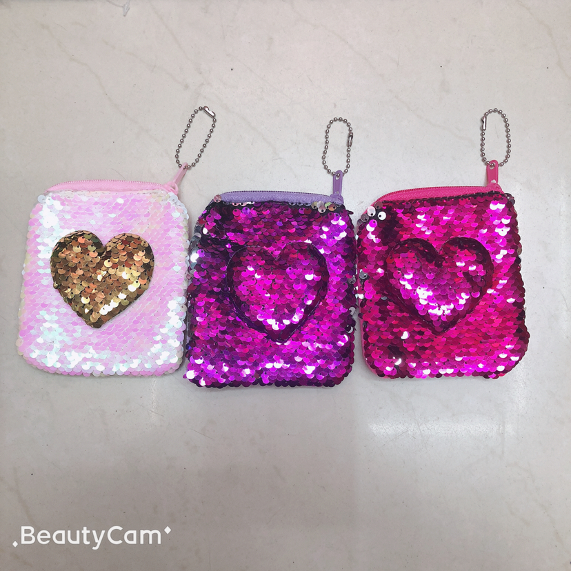 Coin wallet, plush sequined wallet, square sequined patch coin wallet, heart wallet, coin wallet Specification drawing