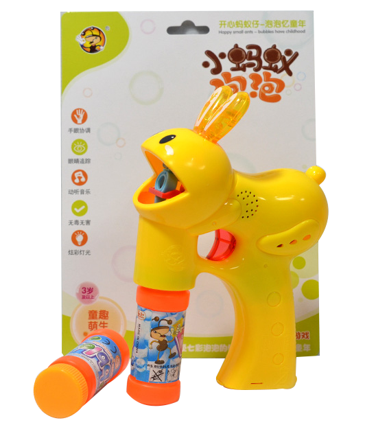 Solid-color new rabbit bubble machine with dual flashing lights and music, fully automatic bubble-blowing toy details Picture