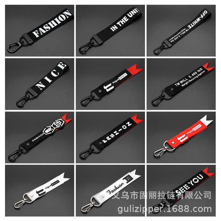 厂家直销头彩色织带挂件罗纹字母织带拉片外套鞋包装饰锁头