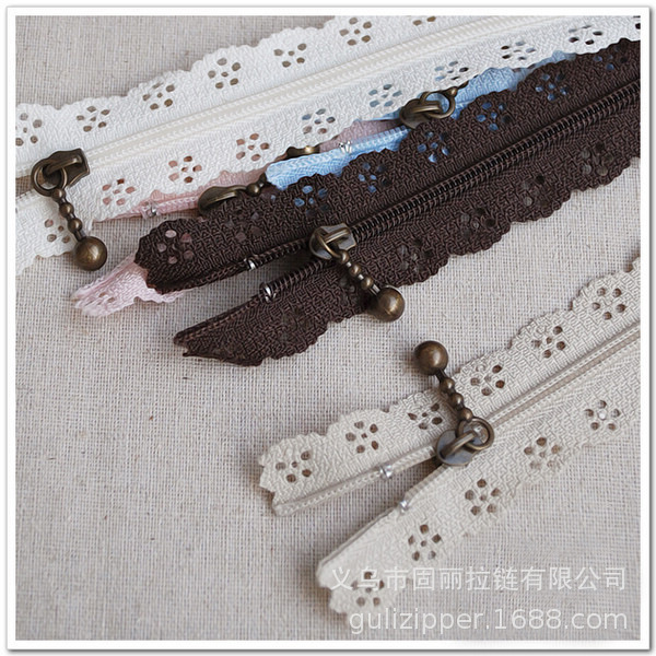 Copper pull head smooth 5 color lace lace nylon zipper length 20cm30CM can be customized thumbnail