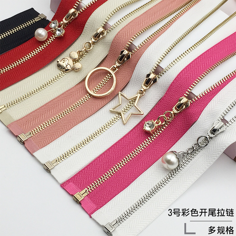 New high-grade 3 metal zipper pull head thin clothing cardigans open end closed end metal wedding zipper accessories thumbnail