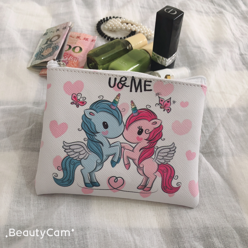 pu bag, coin purse, cartoon bag, unicorn wallet, double-sided hot stamping wallet Specification image