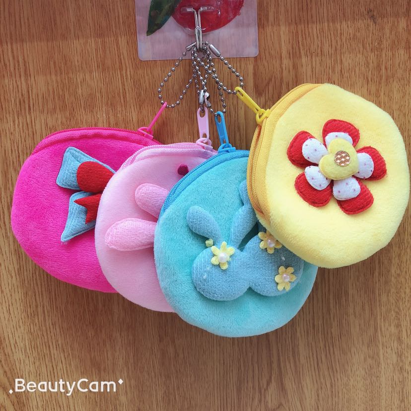 Plush wallet, heart-shaped plush coin wallet, coin wallet plush bag, long plush bag, 10cm loose change Specification drawing