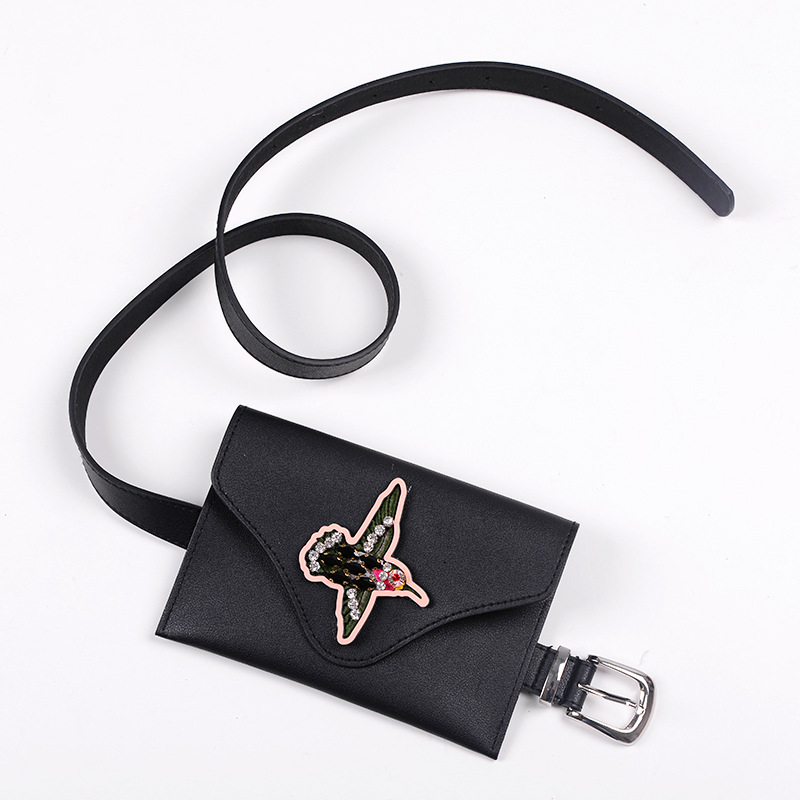 2018 new style waist bag, European and American fashionable women's waist bag, small square bag, single loop, versatile pants, riveted belt, factory direct sales Specification image