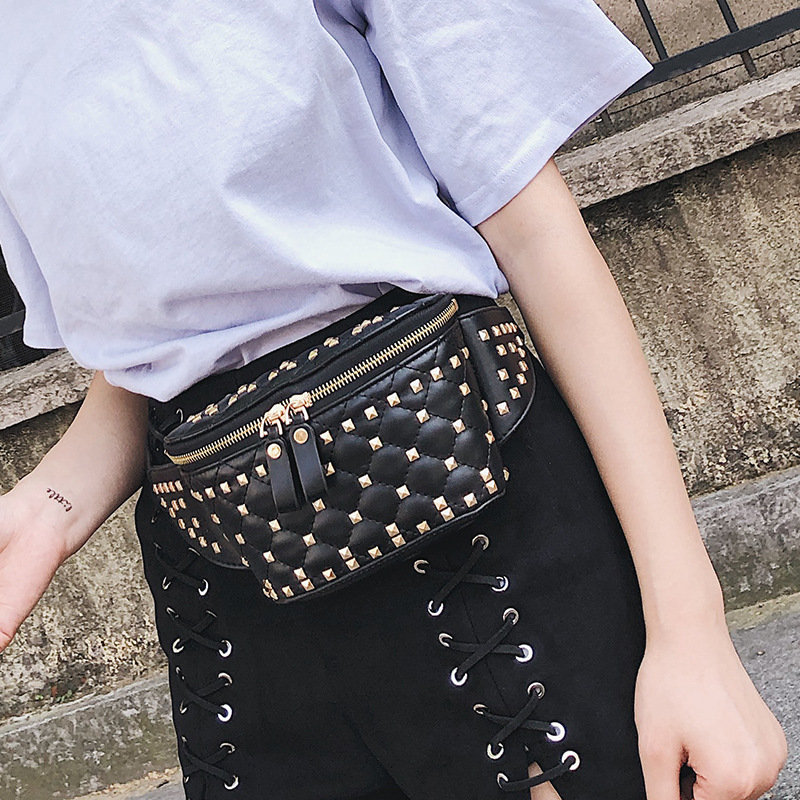 2019's best-selling fashionable women's bag, mobile phone bag, willow stud diamond-shaped personalized waist bag, single-shoulder crossbody bag Specification image